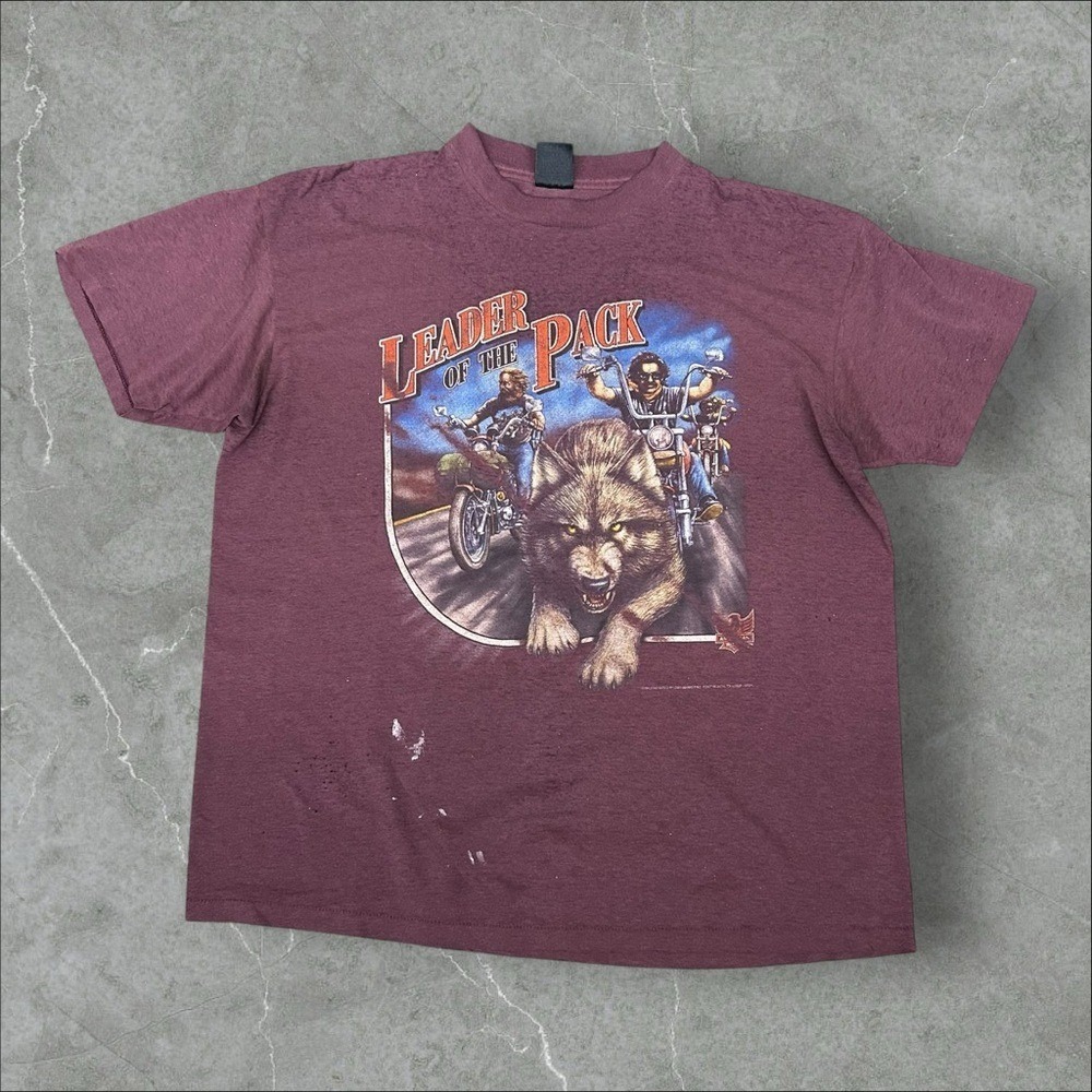 Vintage 3D Emblem Shirt Mens Large Red Leader of the Pack The Barn Harley Rare